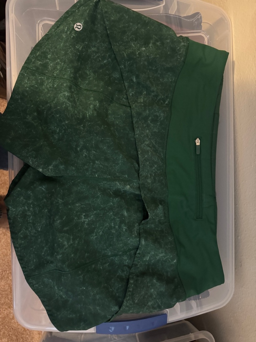 lululemon athletica Forest Green Athletic Shorts with Marbled Print